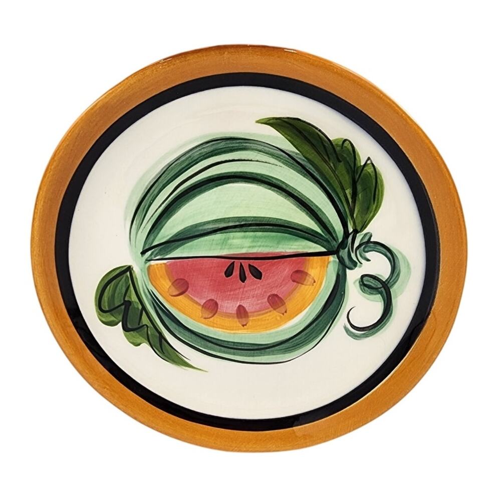 Vicki Carroll Studio Bon Appetite Collection Painted Watermelon Ceramic 8" Plate